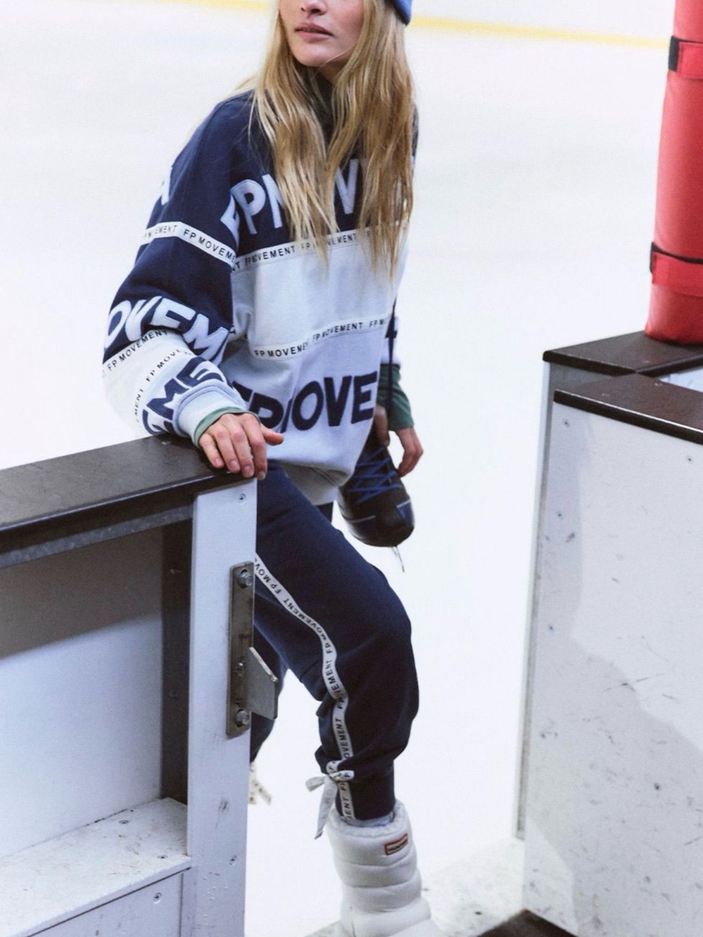 FP Movement by Free People All Star Logo Set Navy & White Colorblock Sweatshirt